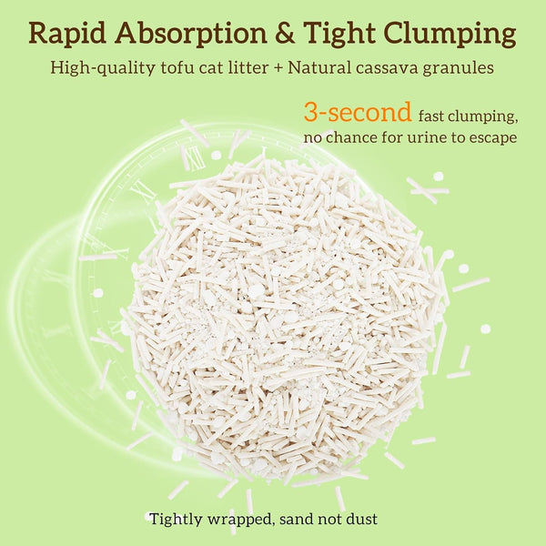 EZSKUUP Non-Stick Bottom Tofu Cat Litter Mix Cassava, Strong Clumping Low Tracking Kitty Litter, Natural Biodegradable Litter, Plant Odor Control, Low Dust Easy to Scoop, 9Lb4