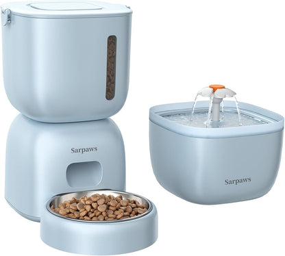 Automatic Cat Feeder and Water Dispenser FW1, Wire or Battery Cat Food Dispenser Timer Pet Feeder - Locking Lid, Desiccant Bag, Programmable Portion Control, 4 Daily Meals, 10S Voice Recorder8