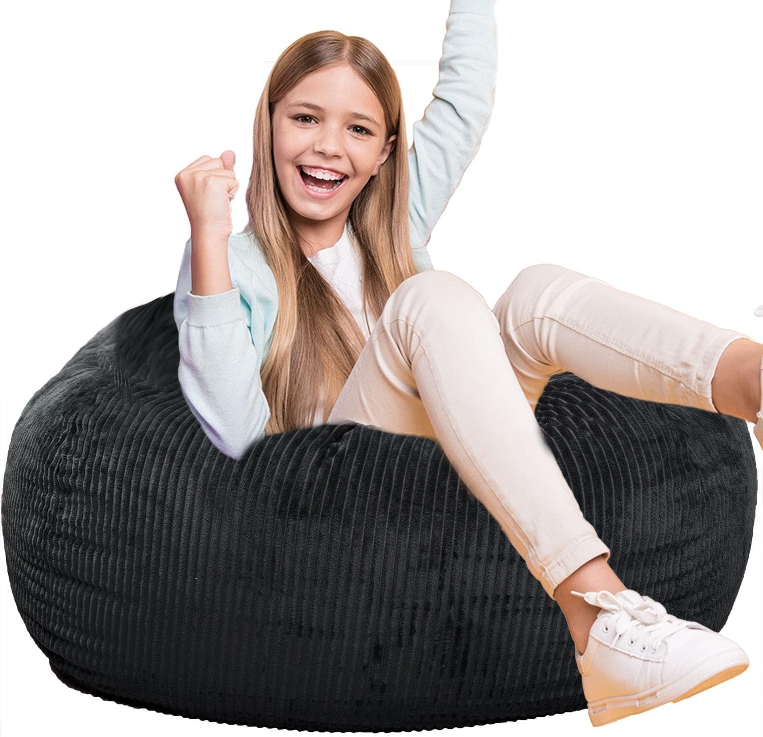 bean-bag-chair-with-faux-rabbit-fur-cover-for-teens-and-kids-with-filling-memory-foam-bean-bag-chairs-soft-faux-fur-fabric-2-5-feet-round-fluffy-bean-bag-sofa-essential-for-reading-games