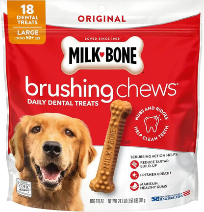 Milk-Bone Brushing Chews Large Daily Dental Dog Treats, 33.7 Oz Bag | 25 Treats, Chicken Flavored, VOHC Accepted Dental Chews, Helps Clean Teeth and Freshen Breath, for Large Dogs 50 Lbs and Up14