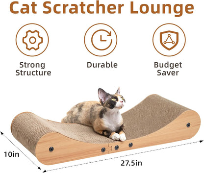 Nekosan Cat Scratcher Cardboard Bed, 27.5" Extra Large Cat Scratch Sofa Bed, Cat Scratcher Lounge Bed for Indoor Cats, 27.5 X 10 Inches Cat Couch Bed - Scratching Board2