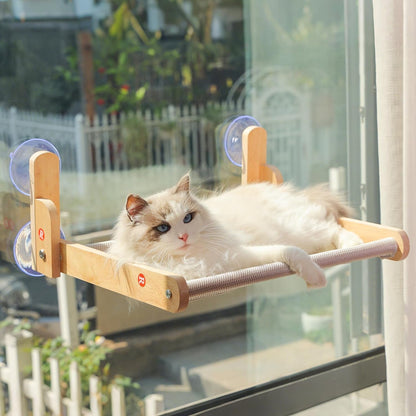 Cat Window Perch with Wooden Frame – Aloxina Foldable Cat Hammock Bed for Indoor Cats, Breathable Sandwich Mesh Cover, Strong Suction Cups, No Drilling, Supports Large Cats1