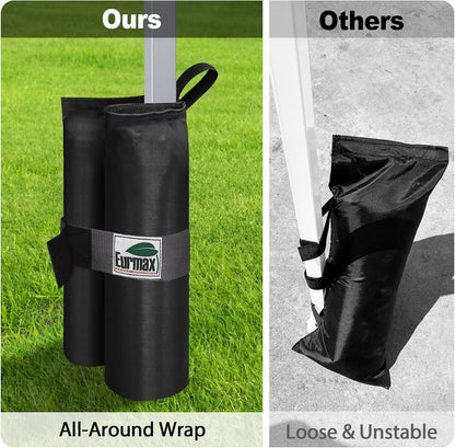 USA 4-Pack 150LBS Capacity Universal Canopy Weight Bags,Heavy Duty Windproof Sandbags with All-Around Wrap Design,Ultimate Stability for Pop up Tent,Shelter in High Winds(Sand Not Included)4