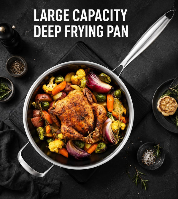 8 Quart Saute Pan with Lid,Tri-Ply Stainless Steel Deep Frying Pan,13.5Inch Large Skillet,Induction Compatible Cookware,Pfoa & PFOS Free,Oven & Dishwasher Safe2