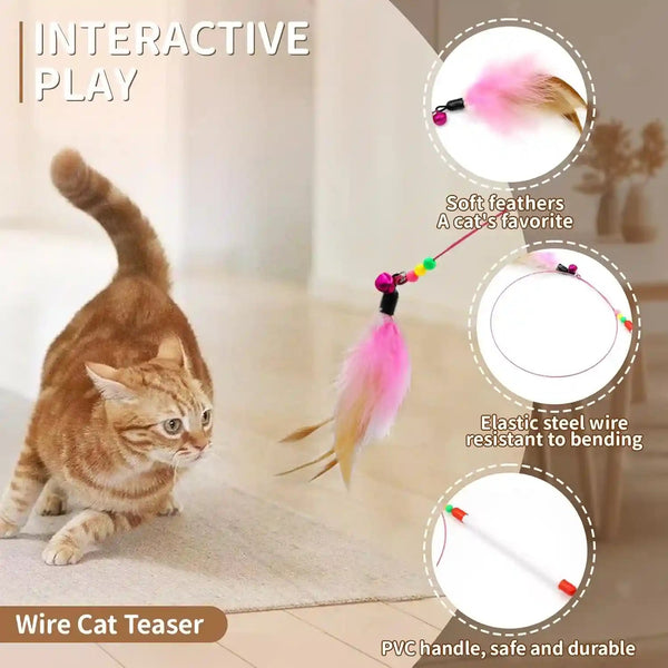 Icagy 25 Pcs Cat Toys for Cats, Indoor Kittens - Interactive Variety Pack, 45 Inches Rainbow Cat Tunnel, Feather Teaser, Feather Golf, Mice, Springs, Balls, Noise Toys - Rainbow/Colorful 45"7