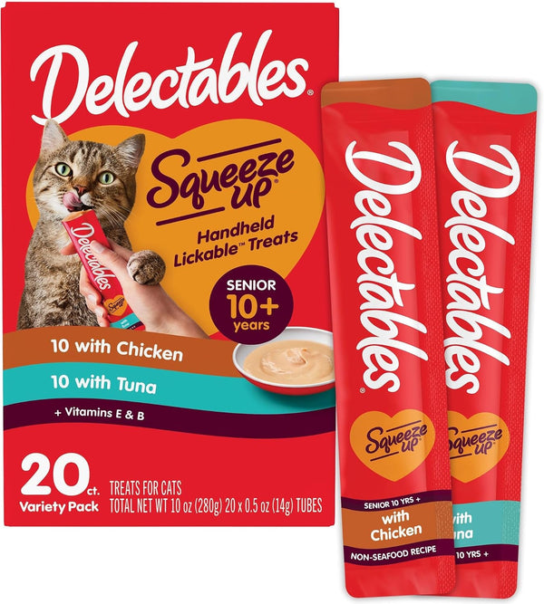 Delectables Squeeze up Creamy Squeezable Puree, Lickable Wet Cat Treats, Grain Free, No Added Fillers, No By-Products, No Added Preservatives, 0.5 Ounces Senior Chicken, 32 Tubes Total10