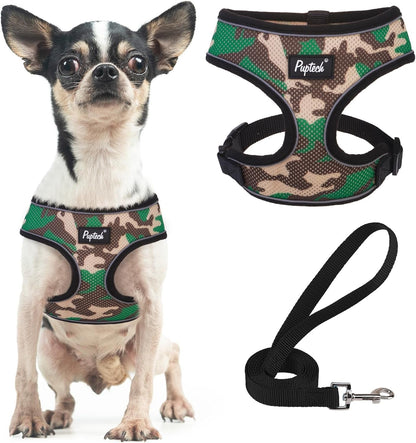 PUPTECK Soft Mesh Dog Harness Small Sized and Leash Set Pet Puppy Cat Comfort Padded Vest No Pull Harnesses, Beige, S61