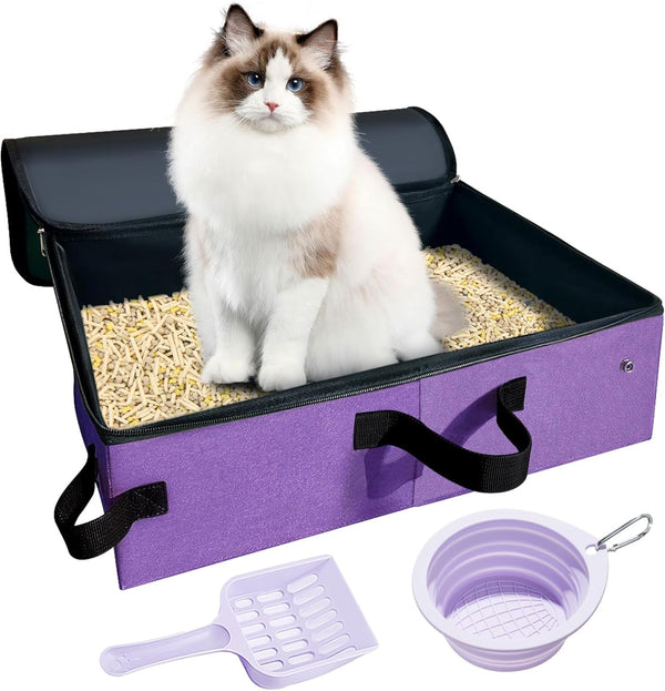 20X14X6.5 Inches, Large Portable Cat Travel Litter Box with Zipped Lid & 10 Liners, Leak-Proof, Lightweight, Sturdy & Waterproof and Foldable Travel Cat Litter Box for Hotels, Car, & Camping9