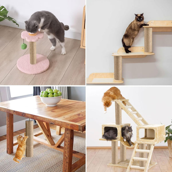 4 Pcs Cat Scratching Post Replacement, Natural Jute Pole Cat Tree Replacement Parts, Cat Scratch Pole with 8 M8 Screws and 1 Wrench for Indoor Kittens Tower (11.8 X 3.3 In)7