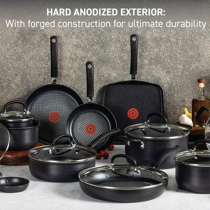 Ultimate Hard Anodized Nonstick Pots and Pans Set 17 Piece, Nonstick Cookware Set with Fry Pan, Saucepans, Saute-Pan, Griddle, Dishwasher Safe, Onyx3