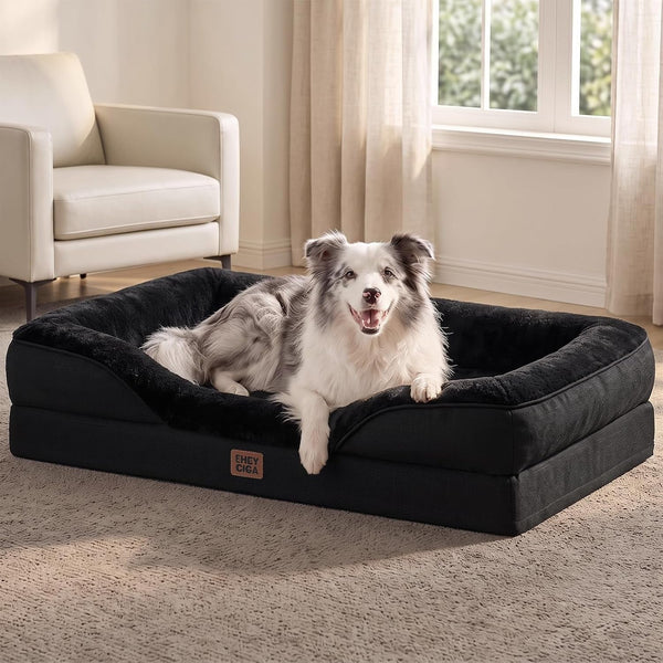 EHEYCIGA Orthopedic XL Dog Bed for Large Sized Dog, 42X30 Inch Extra Large Memory Foam Dog Couch Bed with Sides, Waterproof Liner & Washable Removable Cover, Bolster Pet Sofa, Grey18