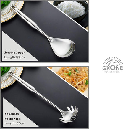 Cooking Utensils Set,6 PCS with Utensils Holder,304 Stainless Steel | round Handle,For Kitchen Cooking,Includes: Wok Spatula, Soup Ladle, Slotted Spoon, Spaghetti Spoon, Utensils Holder3