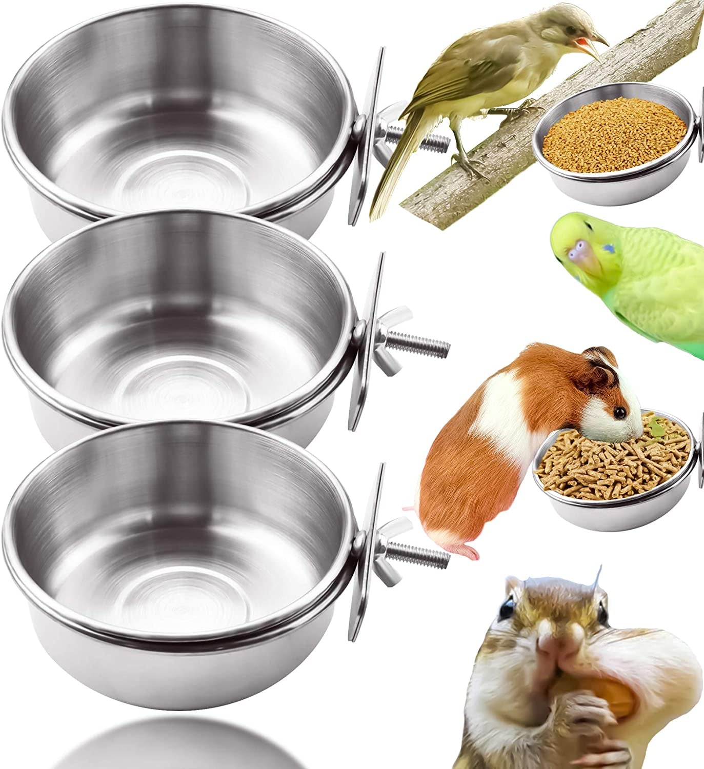 3-pack-bird-feeding-bowls-cups-parrot-food-water-dishes-stainless-steel-bird-bowl-cup-dish-with-clamp-birdcage-feeder-pet-cage-bowls-for-cockatiel-budgie-conure-macaw-parakeet-small-animal