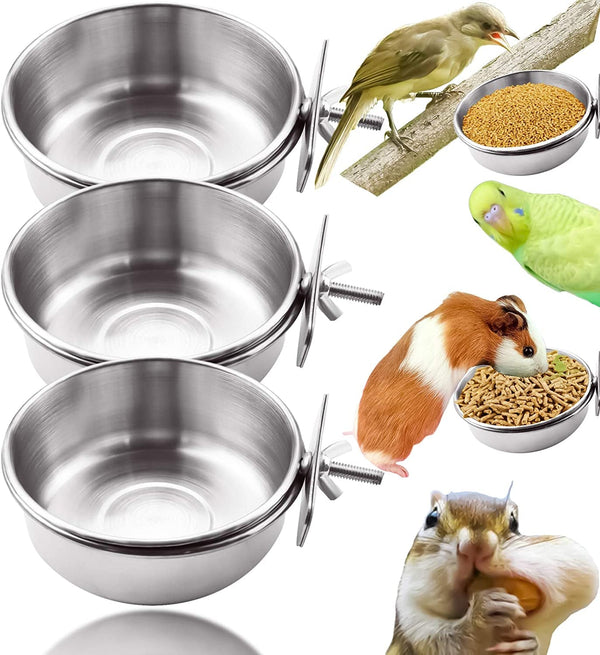 3 Pack Bird Feeding Bowls Cups Parrot Food Water Dishes, Stainless Steel Bird Bowl Cup Dish with Clamp, Birdcage Feeder Pet Cage Bowls for Cockatiel Budgie Conure Macaw Parakeet Small Animal1
