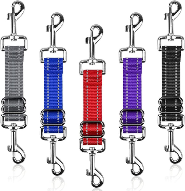 YUEPET Dog Safety Collar Clips 2 Pack Adjustable Prong Backup Clips Reflective Double Ended Backup Clasp Leash Connector for Dog Harness to Collar Safety Clip(Grey+Black) | Prong Collar Backup, Double-Ended Clips, Harness to Collar Connector, Reflective Strap, 7-8.2 in Adjustable Length, 2 Pack8