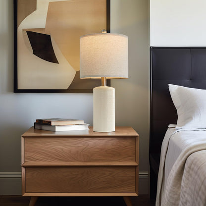 20.25" Small Single Table Lamp for Bedroom Modern Ceramic Nightstand Lamp | Farmhouse Bedside Lamp Boho Living Room Lamp White End Side Table Lamps for Night Stands Mid Century Nursery Modern Lamp9