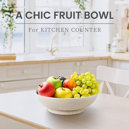 Large Decorative Bowl,Modern Fruit Bowl for Kitchen Counter,Handicraft Decorative Bowls for Home Decor,Stylish Key Bowl for Entry Table - Artificial Stone Beige2