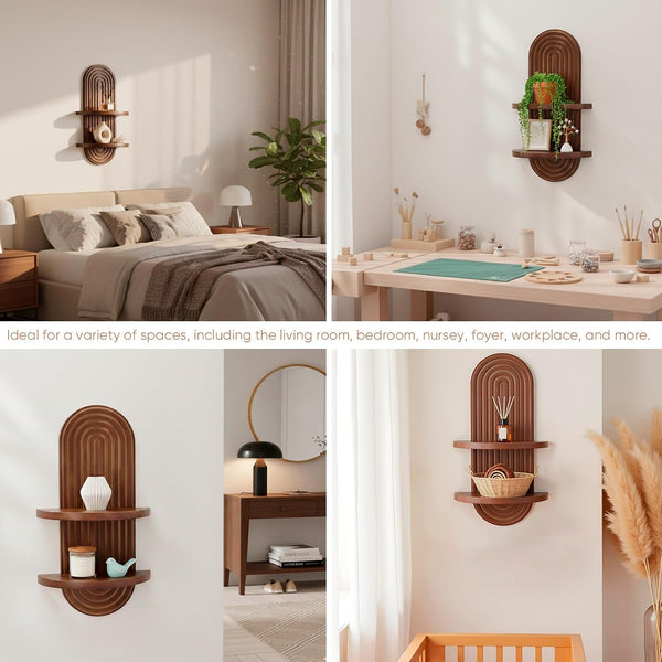 Mordern Wall Shelf with Arched Mid Century Art Boho Decor Design Floating Shelves for Home Bedroom Living Room Farmhouse Display Wall Plant Holder Decoration, 22 X 11.8 Inch, Walnut6