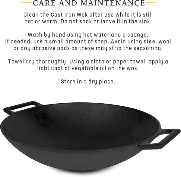 12'' Pre Seasoned Heavy Duty Construction Cast Iron Grilling Wok, Griddle and Stir Fry Pan2