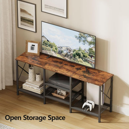TV Stand for 55 Inch TV, Entertainment Center with 3-Tier Open Shelves, TV Console Table for Living Room, Bedroom, Rustic Brown4