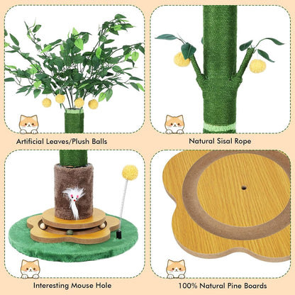 47'' Extra Tall Cat Scratching Post, Cute Cat Scratching Post for Indoor | Heavy Duty Vertical Scratcher with Natural Sisal Rope, Cat Toy Mouse, Balls Track Toy, Hanging Ball3