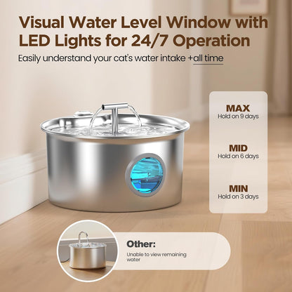 Cat Water Fountain Stainless Steel: 2.6L Cat Fountain for Drinking - Pet Water Fountain for Cats Indoor - Automatic Pet Water Dispenser Bowl - Best Auto Feeding Supplies Gift for Small Dog Large Kitty3