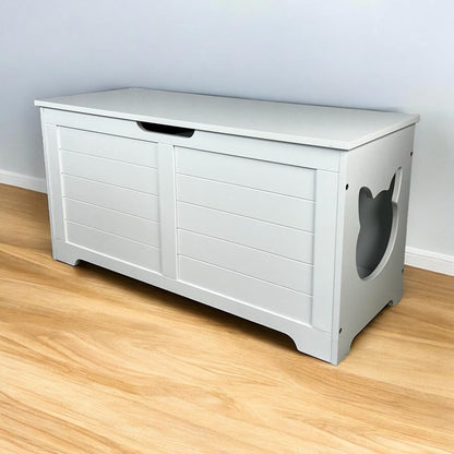 39.4" Cream White Cat Litter Box Enclosure Furniture, Hidden Litter Box Cover with Storage Platform, Indoor Cat Washroom & End Table for Large Cats2