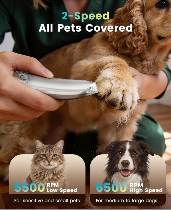 Oneisall Dog Paw Trimmer with LED Light & Skin-Friendly Curved Blade | Low Noise Paw Clippers, 2-Speed 6500 RPM for Dogs & Cats, Cordless, between Toes & Sensitive Areas7