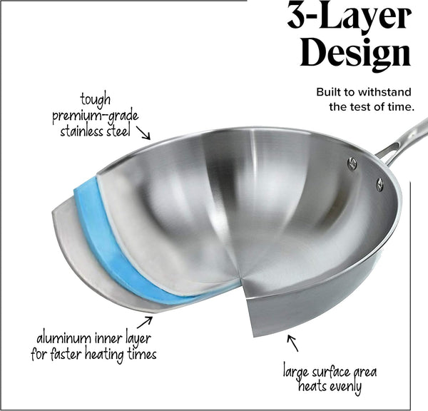 Stainless Steel Flat Bottom Wok Pan, Professional Traditional Stir Fry Cookware W/Domed Lid & Spatula, Low Maintenance Rust & Scratch Resistant for Induction Gas Electric Stove Top8
