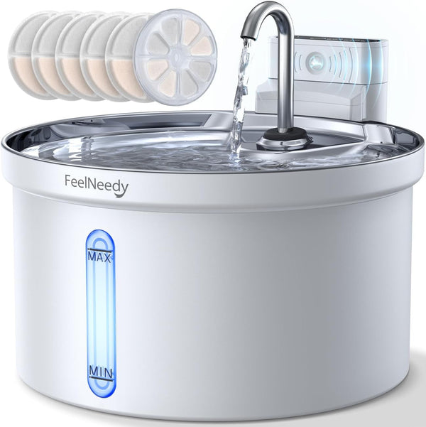 Wireless Cat Water Fountain [Water & Battery Separation] FEELNEEDY Stainless Steel Automatic Pet Water Dispenser, 4000Mah Battery Operated Water Fountains for Cats Dogs - 3.5L/118Oz11