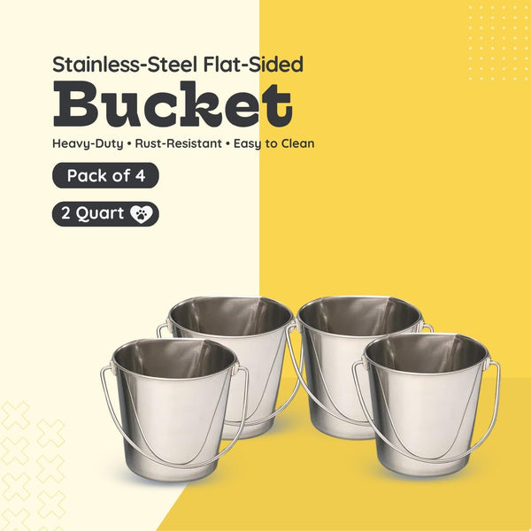 Flat Side Stainless Steel Bucket 2 Quart Hanging Feeding Utility Pail for Small Dog Cat Birds, Fits Kennel Cage Compatible, Heavy Duty Food & Water Feeder, 0.5 Gallon Silver Bucket 4 Pack8