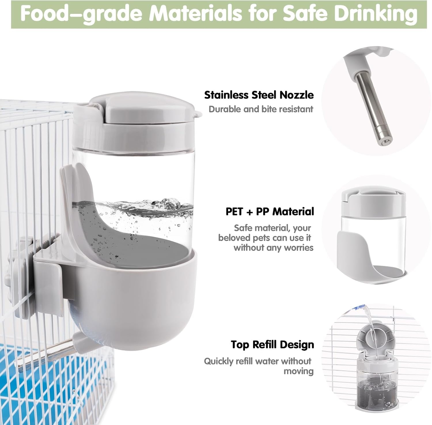 depets-guinea-pig-water-bottle-no-drip-12-oz-small-animal-water-dispenser-top-refill-cage-water-bottle-with-screw-fastener-abs-material-for-rabbit-hamster-rat-ferret-kitten-gray