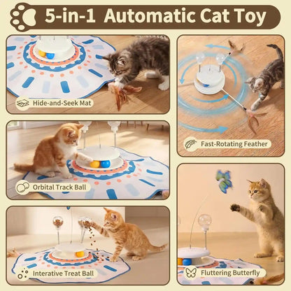 MOHAYA Interactive Cat Toy 5-In-1, Smart Automatic Cat Toys for Bored Indoor Cats, Motion & Sound Activated Toy with Fluttering Butterfly, Moving Feather, Track Balls & Slow Feeder Treat Dispenser2