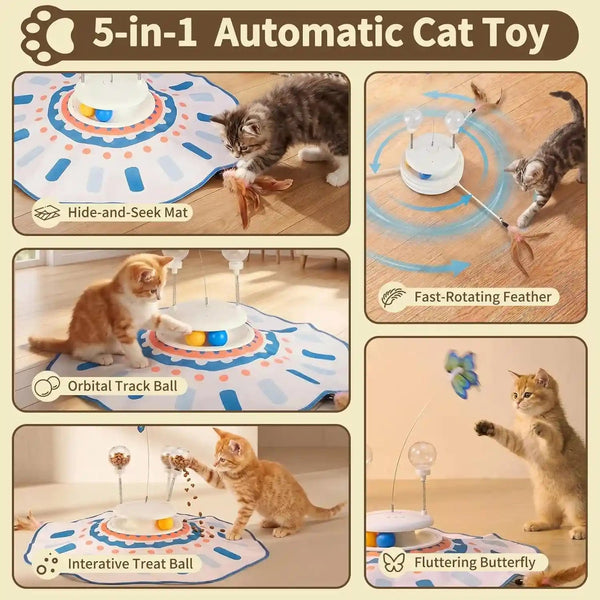 MOHAYA Interactive Cat Toy 5-In-1, Smart Automatic Cat Toys for Bored Indoor Cats, Motion & Sound Activated Toy with Fluttering Butterfly, Moving Feather, Track Balls & Slow Feeder Treat Dispenser2
