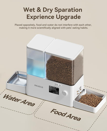 Automatic Cat Feeder and Water Dispenser,2-In-1 Large Capacity 5L Cat Food Bowl and 3.5L Gravity Water Dispenser,Timed Cat Feeder for Cats Small Dogs Puppies Kittens Pets4