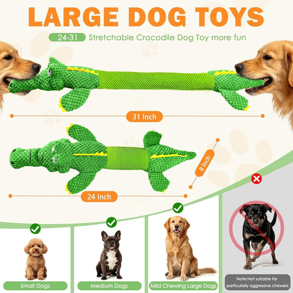 WOWBALA Dog Squeaky Toys Stretchable Crocodile for Interactive Tug of War | 24-31In Plush Chew Toy with Squeaker & Crinkle Paper, Pineapple Cotton, Ideal for Puppy Small Medium Dogs Indoor Outdoor Play2