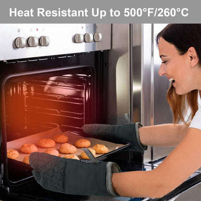 Oven Mitts and Pot Holders 6Pcs Set, Kitchen Oven Glove High Heat Resistant 500 Degree Extra Long Oven Mitts and Potholder with Non-Slip Silicone Surface for Cooking (Deep Green)6
