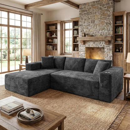 103" Boneless Couches for Living Room with 2 Cup Holders,L Shaped Modular Sectional Sofa Set,No Assembly Needed Plush Corduroy Living Room Set,Dark Gray1