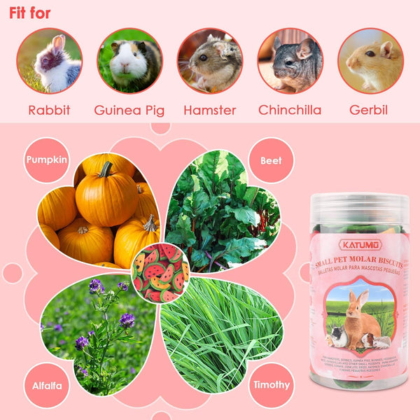 KATUMO Bunny Chew Toys, Rabbit Snacks Timothy Hay Treats for Guinea Pig | 200G / 7Oz Rabbit Chew Toys for Teeth, Natural Timothy Hay Beet Pumpkin Carrot for Hamster, Chinchilla, Small Animals4
