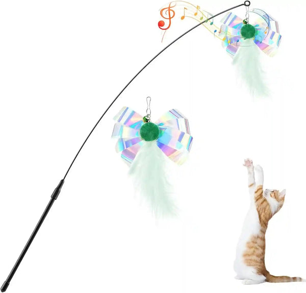 Pawaboo Feather Teaser Cat Toy - Interactive Wand with Extra Long 34.5" Wand and Small Bell, Fun Exerciser Playing Toy for Kittens or Cats, Brown Feather16