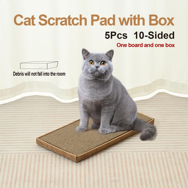 Cat Scratcher Cardboard with Box Durable Corrugate Scratching Kitty Sofa Lounge Bed Reversible Catnip Included for Indoor Cats, Cat Scratching Pad, Cat Post, Double-Sided Design, Large (Box,5Pcs)5