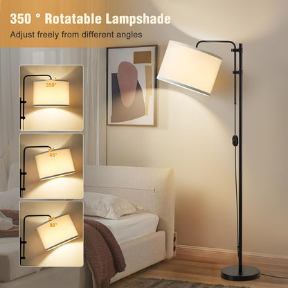 Dimmable Floor Lamp for Living Room, Adjustable Height Standing Lamp | 350° Rotate Beige Lampshade, 67.5-Inch Modern Tall Lamps for Corner Bedroom Home Office (Bulb Included)4