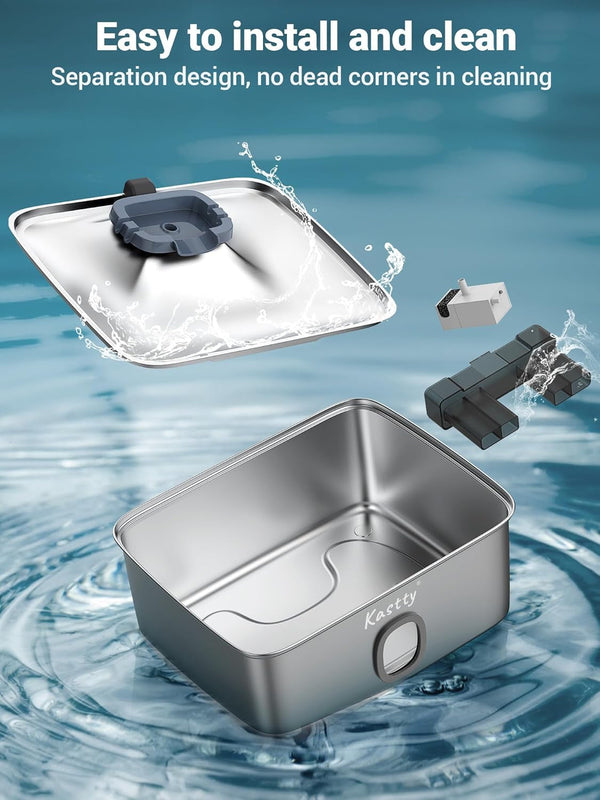 Kastty 4 Gal/15L Stainless Steel Dog Water Fountain for Large Dogs | Dog Water Bowl Dispenser Triple Filtration,Ultra Quiet Automatic Pet Water Fountain with Water Level Window&Led Light(Fs76)8