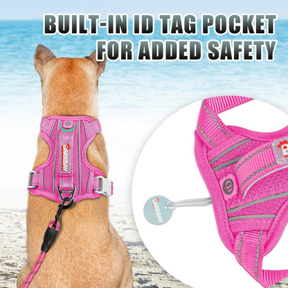 BARKBAY No Pull Dog Harness Large Reflective Dog Harness with Front Clip and Easy Control Handle for Walking Training Running with ID Tag Pocket(Pink,L)2
