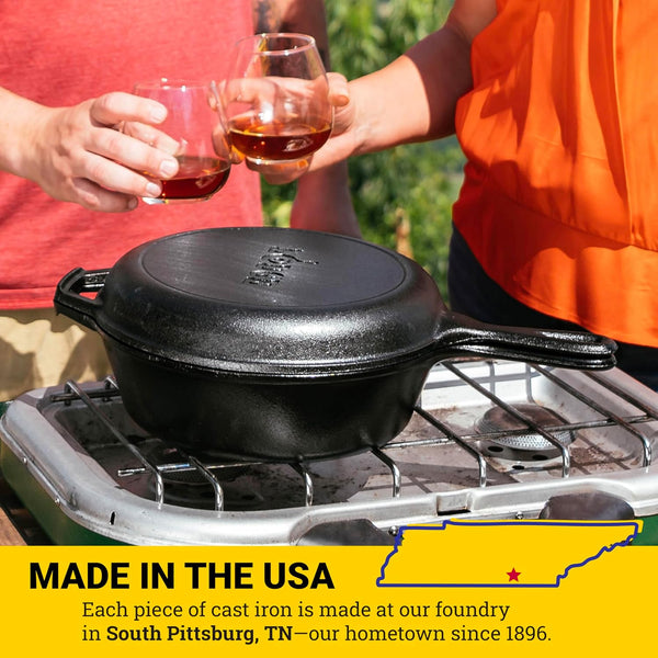 Cast Iron Combo Cooker, 3.2 Quart Deep Pot & 10.25 Inch Skillet Lid | 2-In-1 Deep Pot & Skillet Set, Dutch Oven with Skillet Lid for Sourdough, Frying & Camping, Non-Toxic, Pfas-Free8