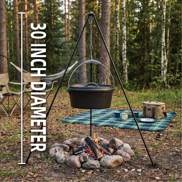 4.5Qt Camping Dutch Oven with Lid，Cast Iron Dutch Oven，Lifter Handle，Camping Tripod，Cast Iron Camping Cookware, Camping Oven - Campfire Cooking Equipment，With Free Scrubber Brush Stainless Steel Material4