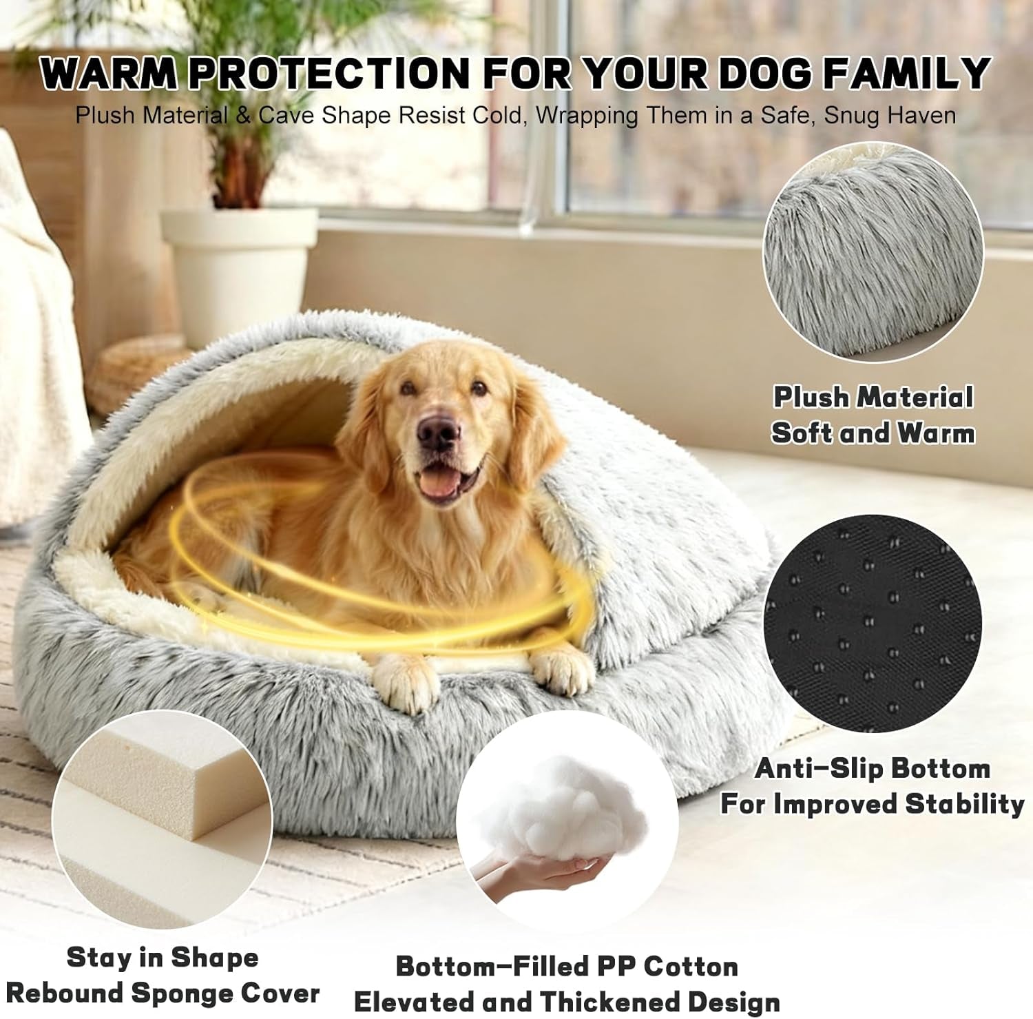 calming-dog-bed-fluffy-plush-pet-bed-under-35-pound-large-cave-bed-washable-non-slip-cat-nest-pod-windproof-cozy-indoor-cave-for-kitten-dog-non-slip-bottom-l-31-5in