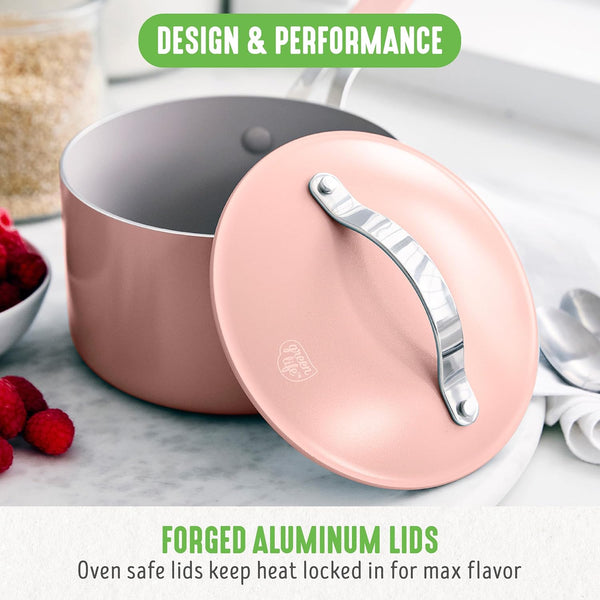 10-Piece Nonstick Ceramic Cookware Set, Lightweight Healthy Pfas-Free Pots & Pans with Lids, Dishwasher & Oven Safe, Durable Body, Silicone Stay-Cool Handles, Easy Release, Pink5