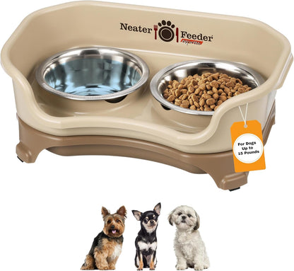 Neater Feeder Express Mess Proof Dog Bowls Elevated for Small Breeds under 15 Lb, Made in USA, No Spill Raised Dog Food Bowl Stand, Stainless Steel Food and Water Bowl Set, Feeding Station, Cappuccino1