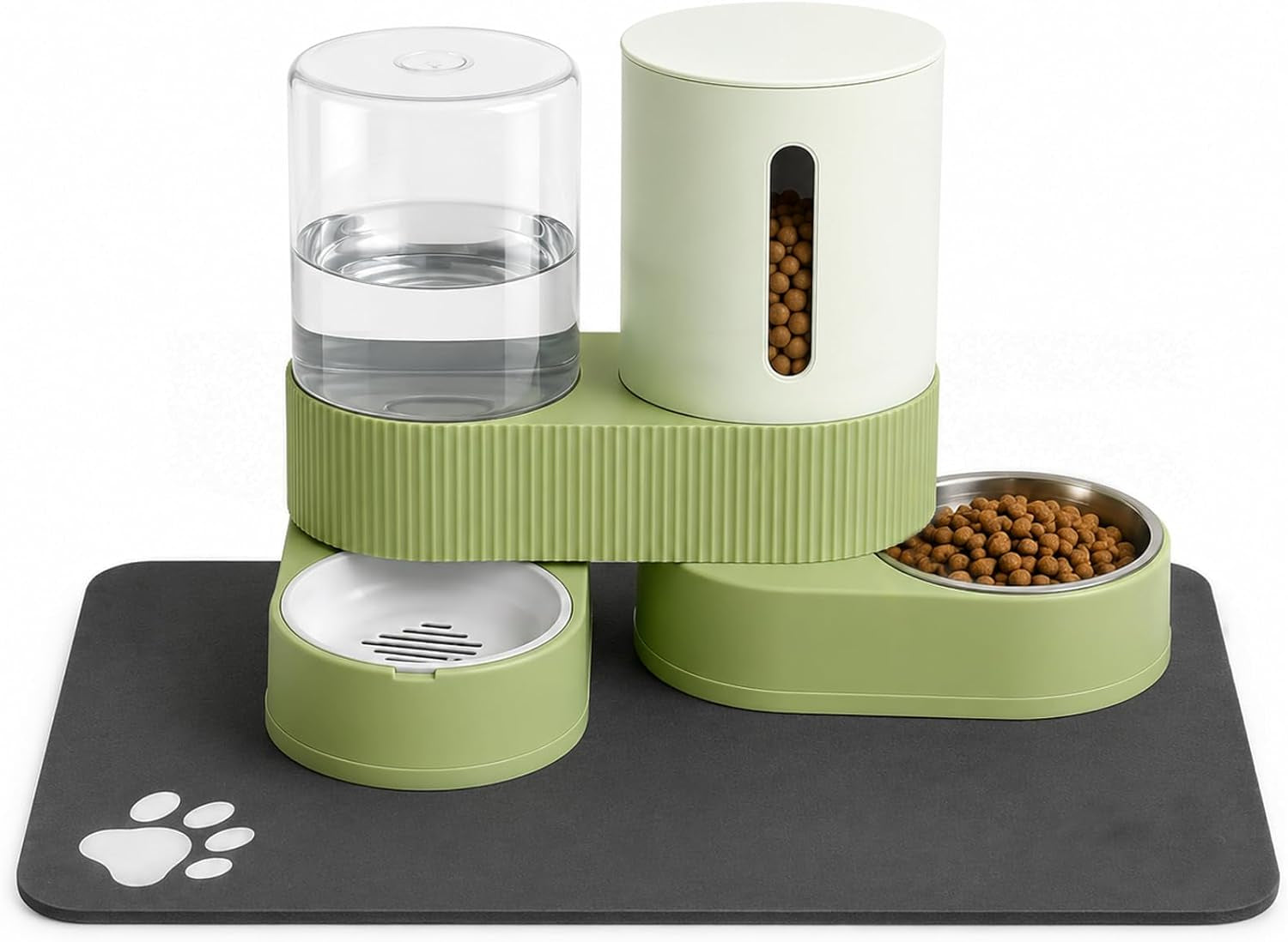 gravity-cat-feeder-2-pack-automatic-food-feeder-and-water-dispenser-set-detachable-pet-bowl-with-silicone-mat-for-cats-small-medium-dogs-large-capacitygrey